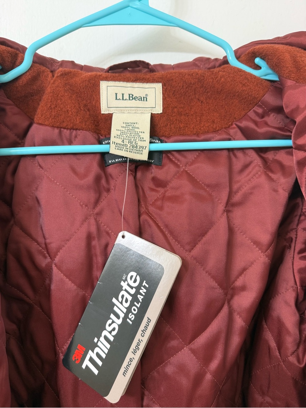 LL Bean Classic Lambswool Duffel Coat 4R Rust Orange Thinsulate Hooded - Picture 4 of 10